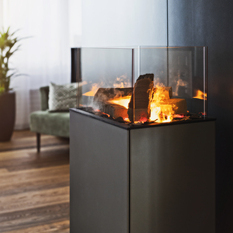 eSENSE Living is steel furniture with an integrated electric fire.