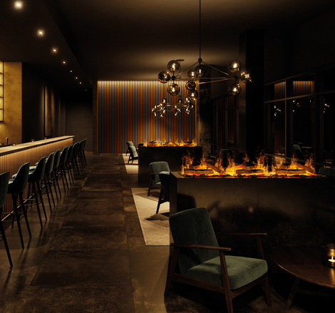The electric fire harbours no dangers and fits perfectly in restaurants and bars. Electric fire eSENSE Single in the bar