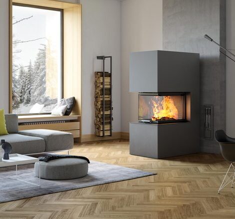 VISIO 3:1 ST Wood fireplace VISIO 3:1 ST intelligently divides a room as a free-standing, pre-installed fireplace and presents the view of the flames on all sides