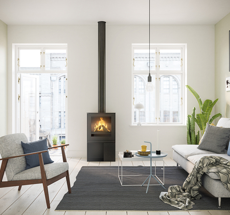 Q-TEE 2 GAS with steel door Gas stove Q-TEE 2 with steel door and practical base unit in a stylish flat in the centre of the city