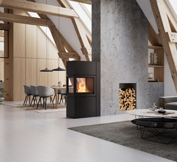 600 RD with top plate in the living room Stove 600 RD in black with top plate in the modern living room
