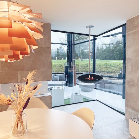 Bioethanol fireplaces Espoo Ceiling rotating ceiling fireplace in the dining room