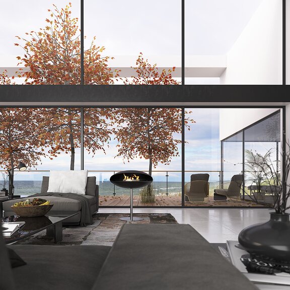 Espoo Floor bioethanol fireplaces in a modern living room