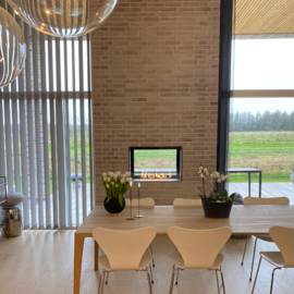 Montreal Clear in the dining room head-on Montreal Clear Bioethanol Burner.