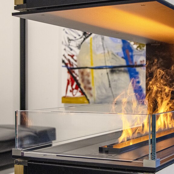 Electric fire Montreal room divider in living room