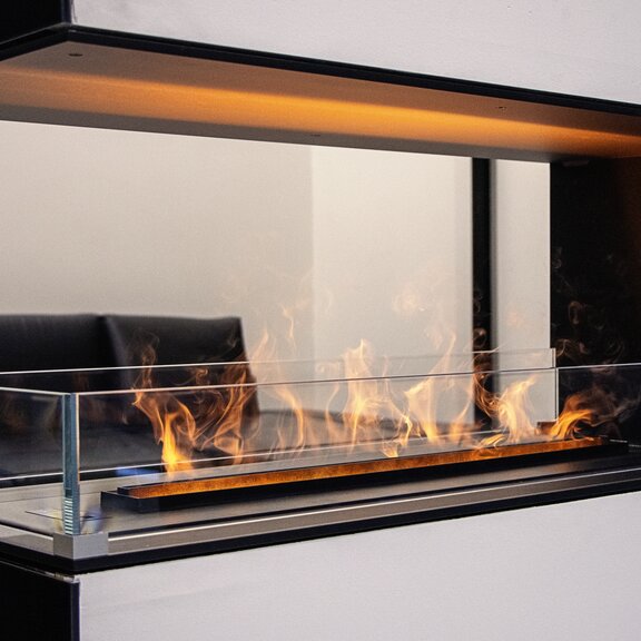Electric fire Montreal room divider white panelling in living room